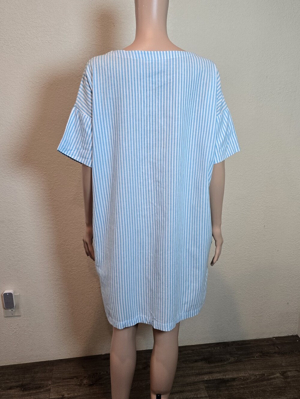 La Relaxed Cotton And Linen Dress Striped Blue/white Size Large - Picture 6 of 11